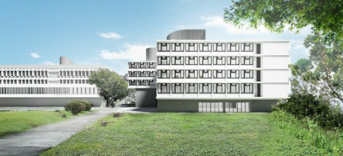 01_UC Hostel_view from landscape lawn
