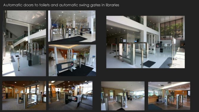 Installation of automatic doors to toilets and automatic swing gates in libraries2